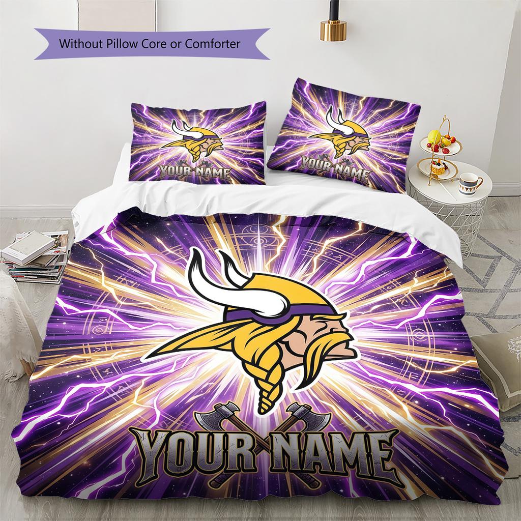 Custom Name Minnesota Vikings2 Pattern Bedding Quilt Set  Home Decoration  Gift (1 * duvet cover + 2 * pillowcase  without core)