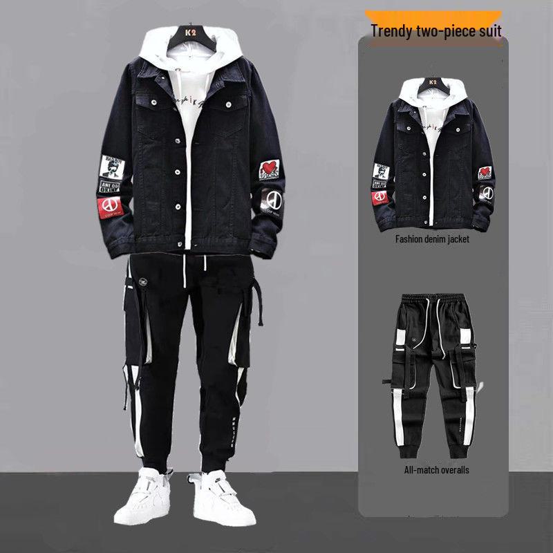 

Мужской весенний джинсовый костюм-двойка: Стильный комплект из куртки и брюк XXL