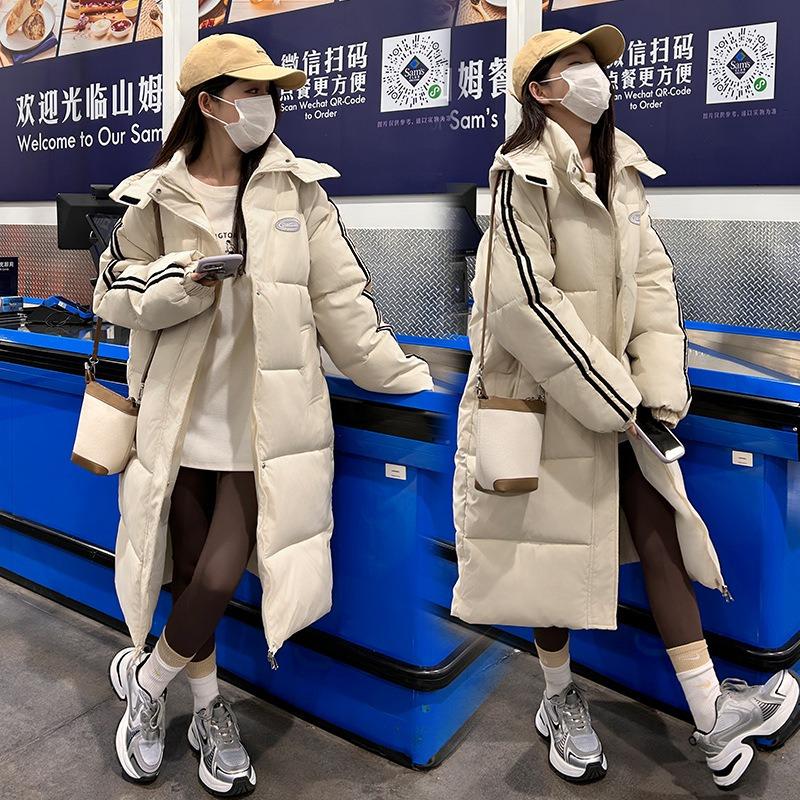 Down cotton-padded clothes women's winter new long loose college style couple versatile hooded thickened cotton-padded jacket