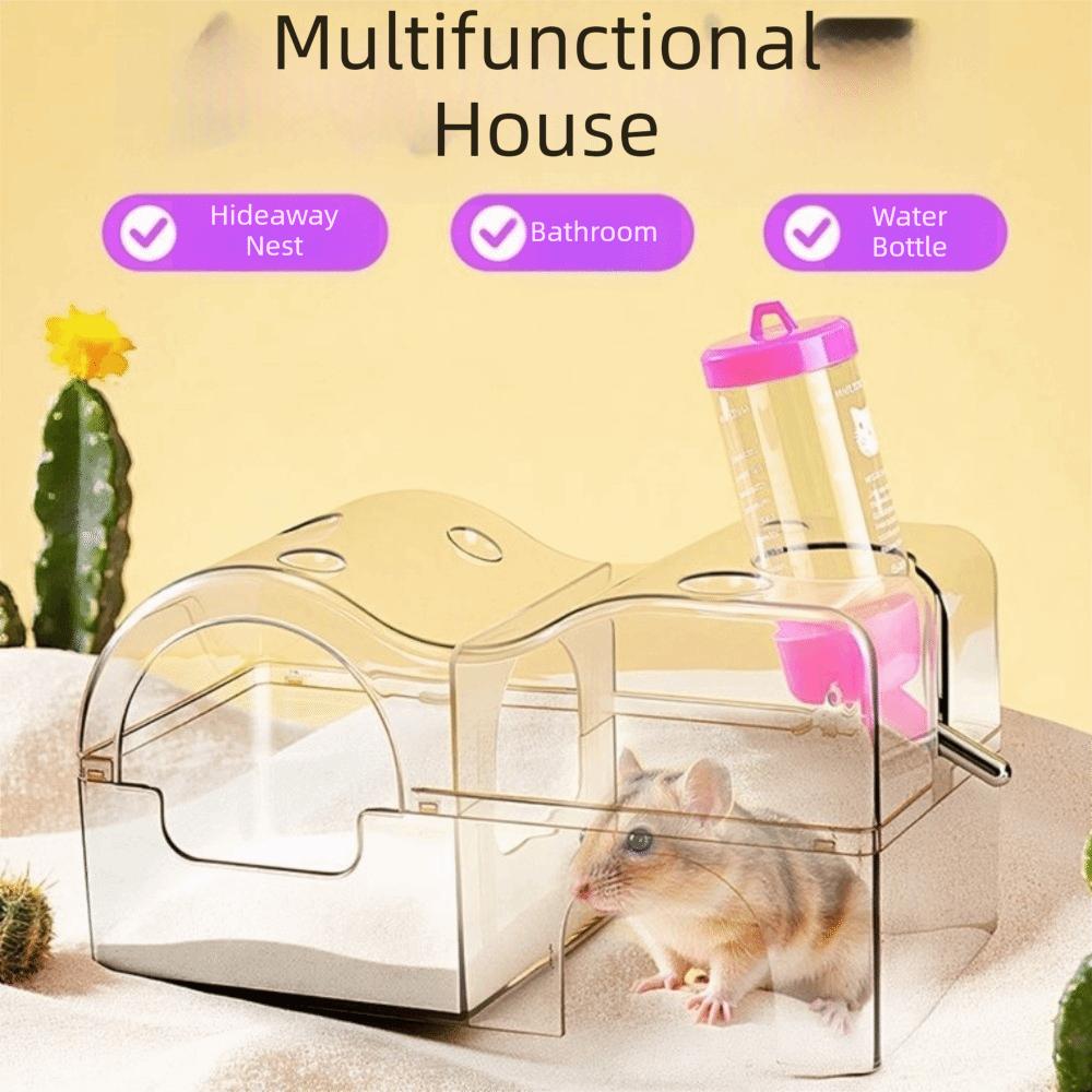 3 In 1 Hamster Hideout Acrylic Sand Bath Box Tunnel System Small Pet House Sand Bathing