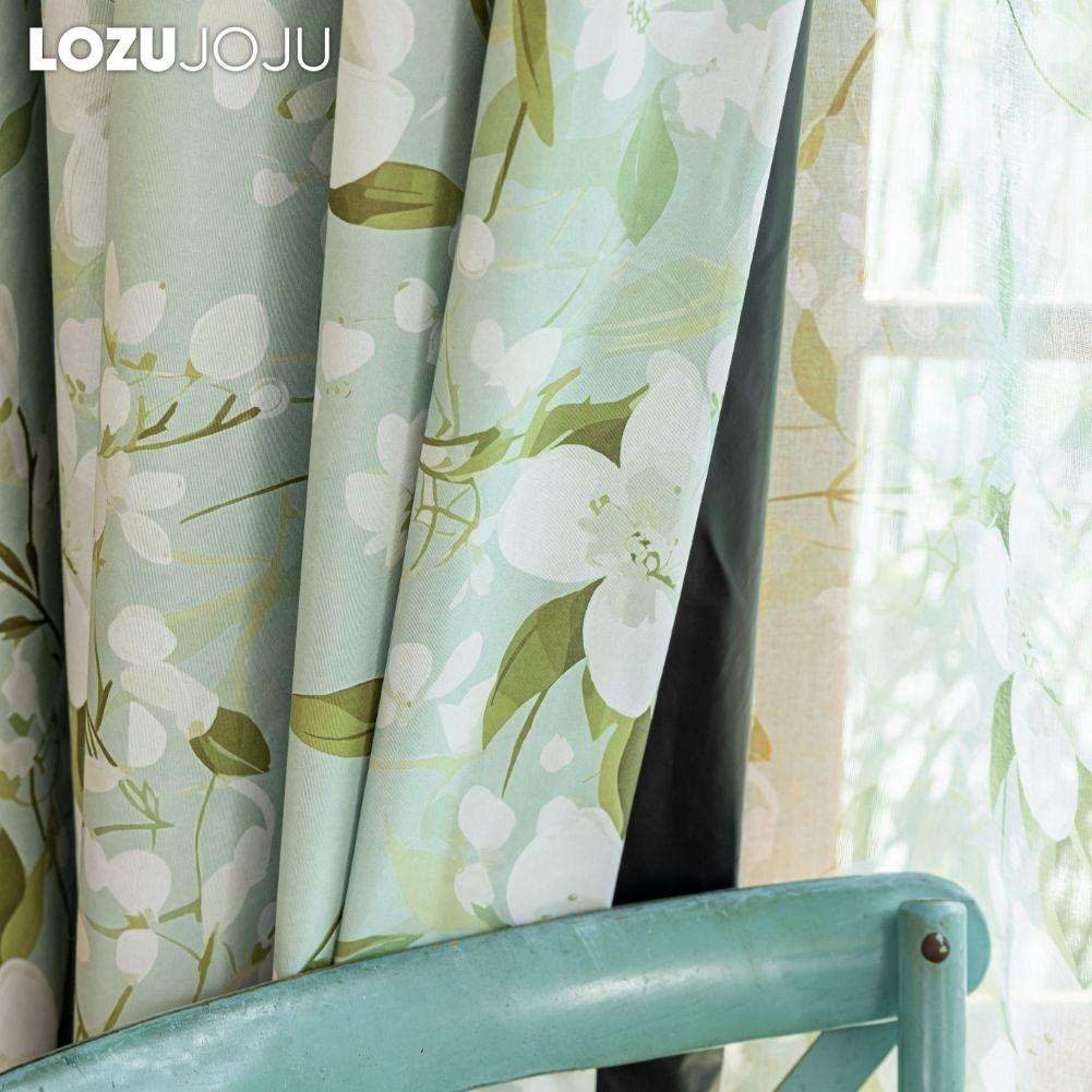 1PC LOZUJOJU Fashionable and Versatile Gardenia Green Printed Curtains Full Blackout Curtains for Bedroom Living Room Balcony Window for Home Decor