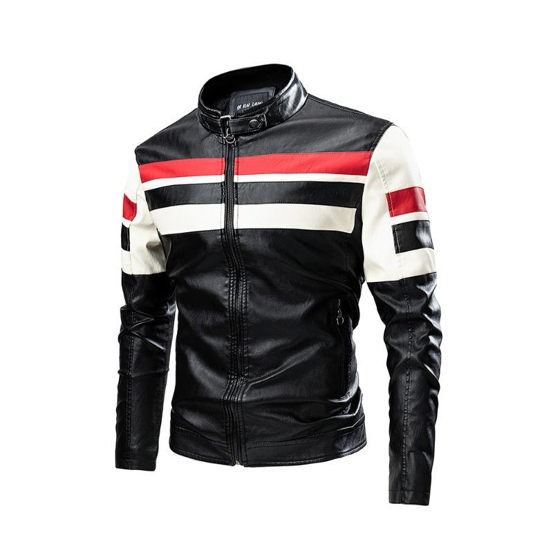 Men's Leather Jacket New Autumn and Winter Stitching Handsome Motorcycle Leather Jacket Large Size Leather Jacket Fat Men's Clothing