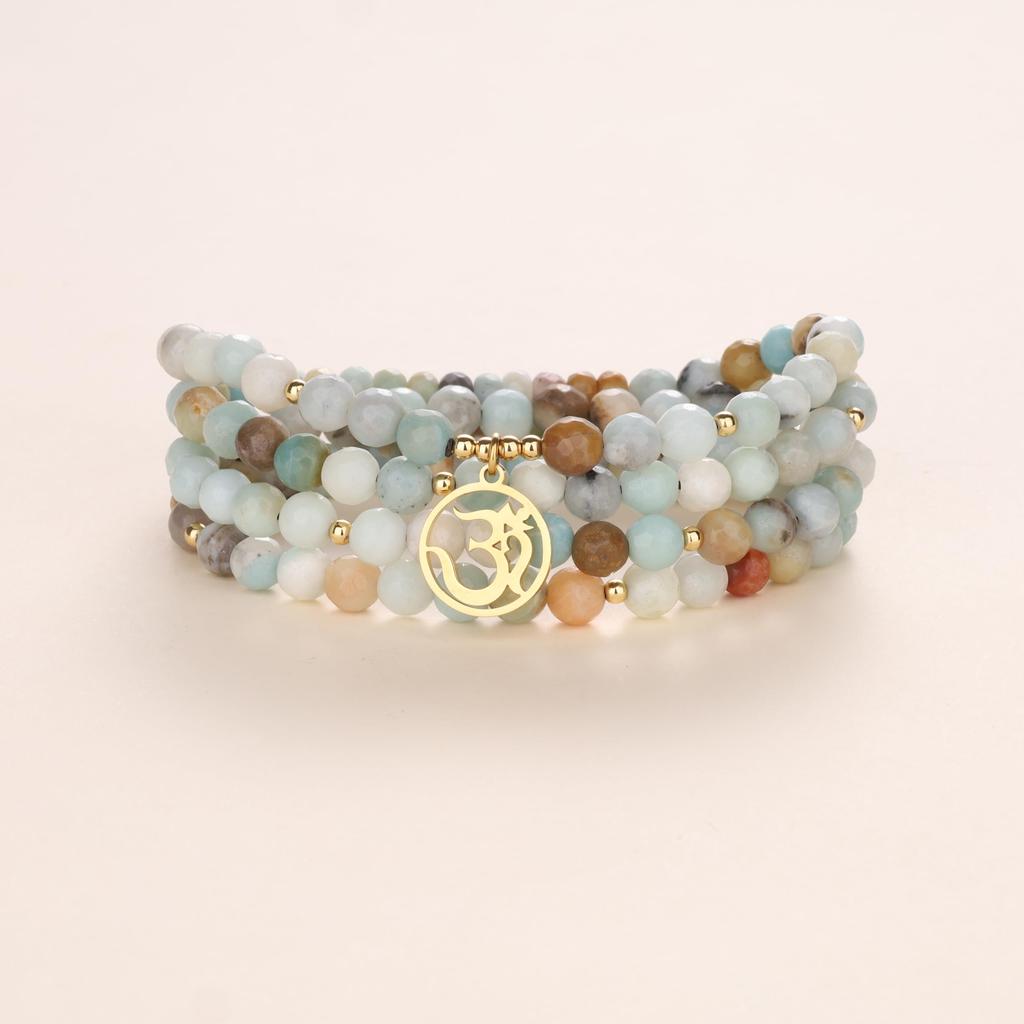Great Mantra 108 Cut Good Luck Power Stone Prayer Prayer and [KOAI] Six-Character - Oon, Beads, Multicolored, Colorful, Amazonite, Amulet, Bracelet,