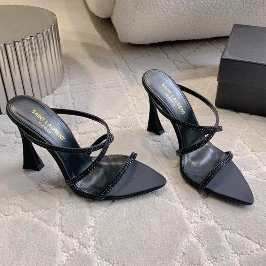 2025 Summer Cross with Open-toed Rhinestones Pointed Heels Wear Cool Slippers Female Royal Sister Style Sexy High-heeled Sandals