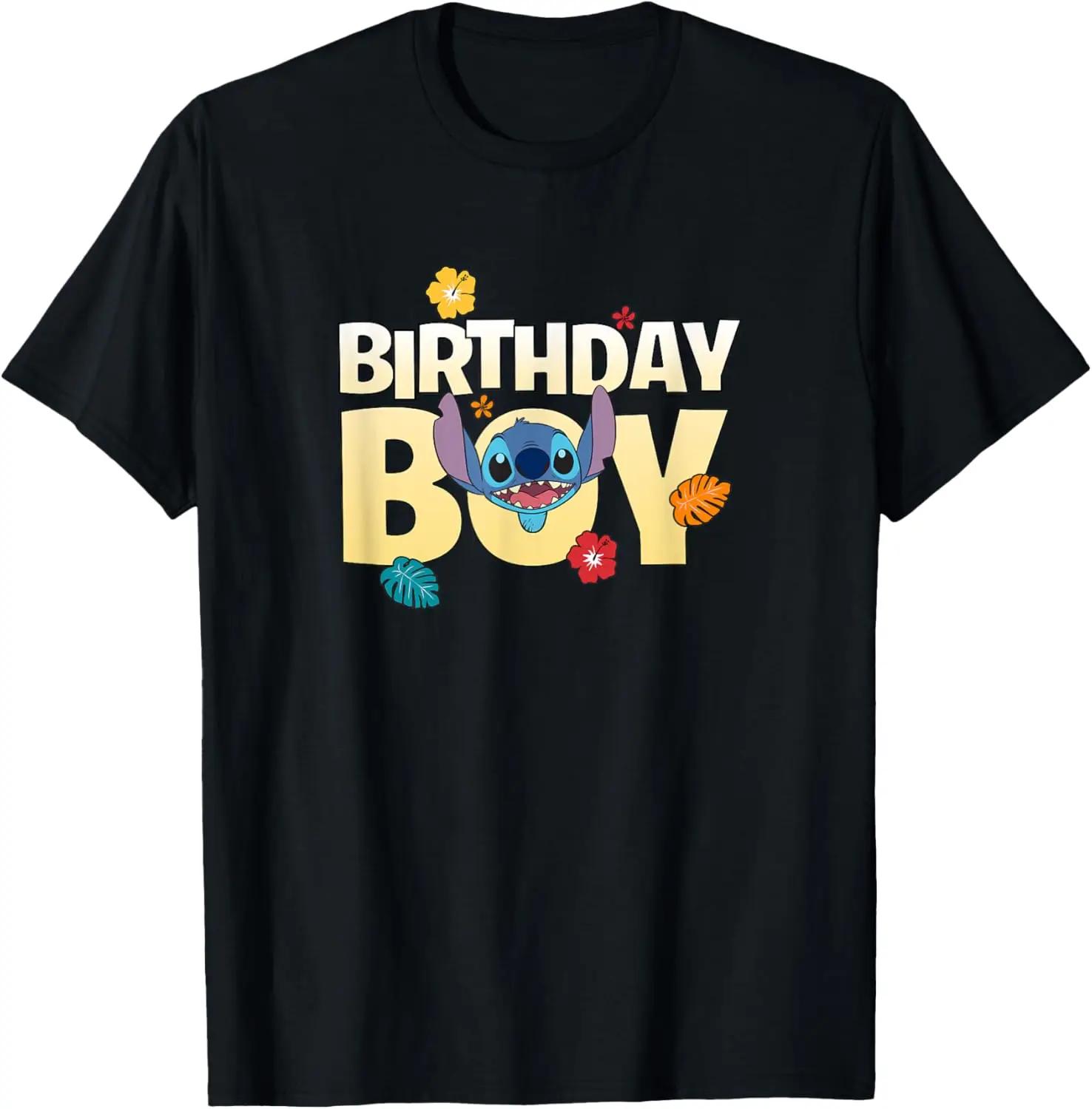 New Disney Lilo & Stitch Birthday Boy Fashion Casual T-Shirt S-4XL Four Seasons XXXXL