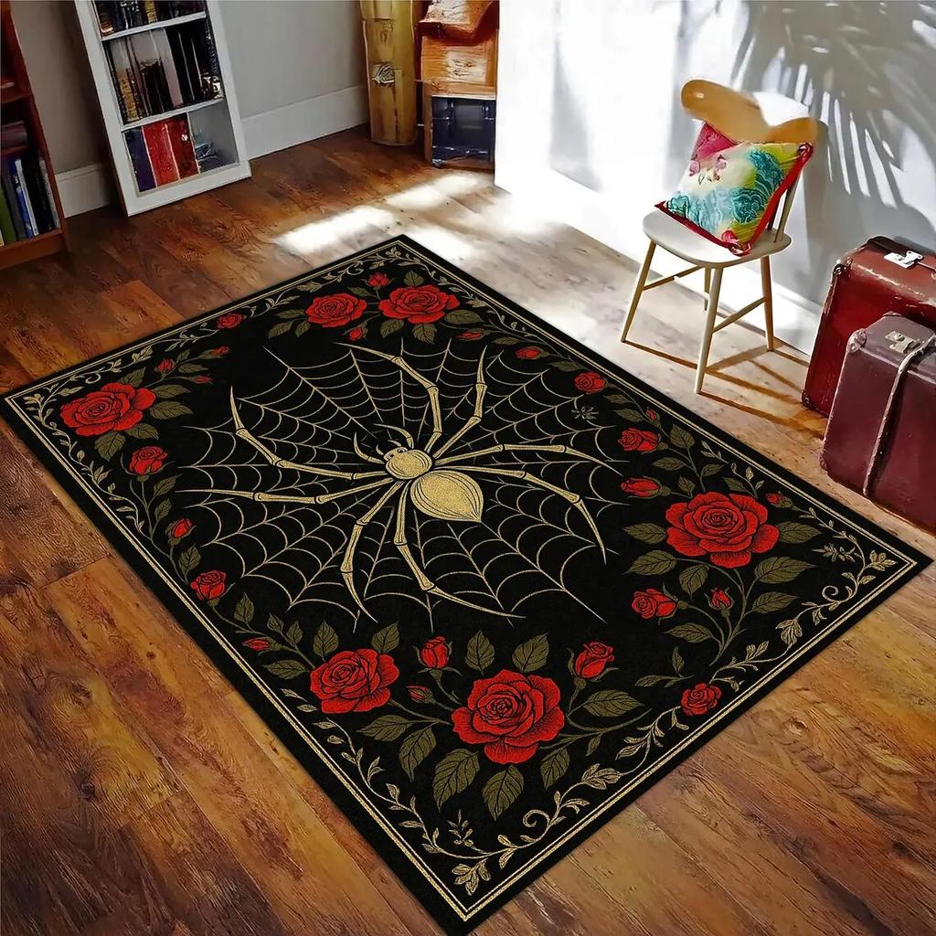 Tappeto VIKAMA Ragnatela Gotica, Tappeto Antiscivolo Lavabile Resistente alle Macchie, Decorazione Nero Rosso per Soggiorno Camera da Letto Casa