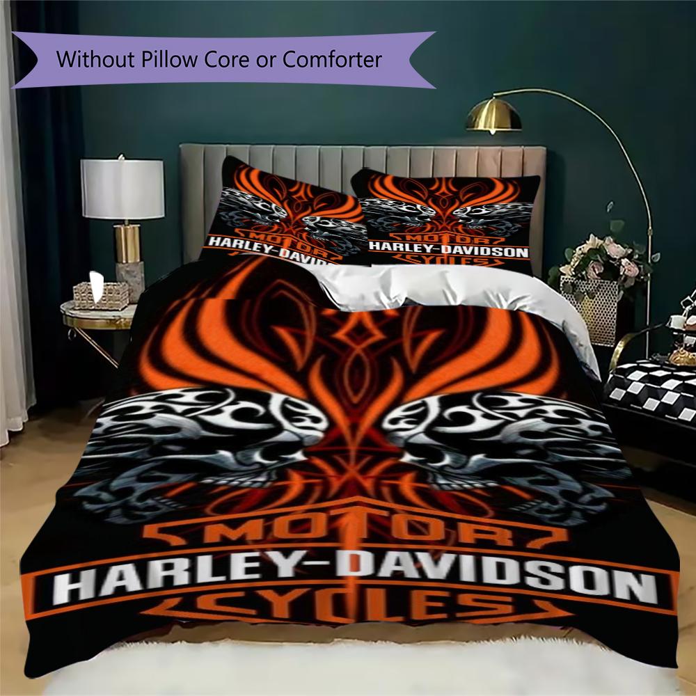 Classic Harleydavidson Motorcycle Style Threepiece Set 1 Duvet Cover 2 Pillowcase Without Core Without Core Bedding Set