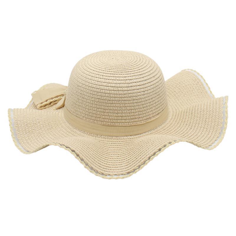 Frühling und Sommer Einfarbiger Lafite Strohhut Wellenförmiger Sonnenhut Panama Sonnenschutz Sonnenschirm Krempe