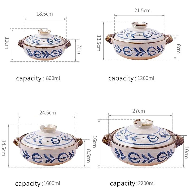 Ceramic Casserole Japanese Clay Soup Pot Hand Painted Arabesque Cookware Stew Pot Kitchen Home Small Saucepan Cooking Supplies