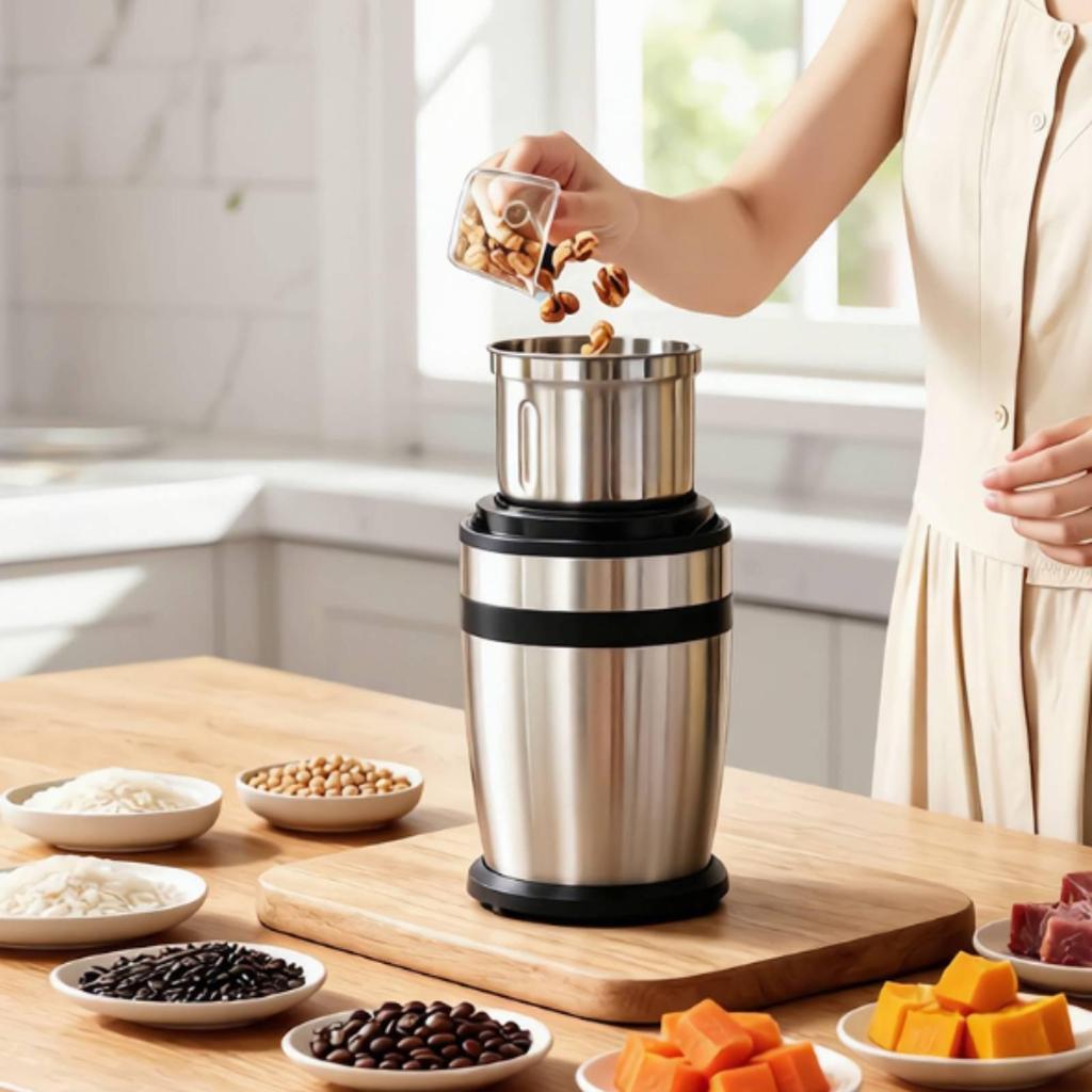 Electric Grinding with Detachable Cup Stainless Steel Wet and Dry Easy to Clean Blending for Home