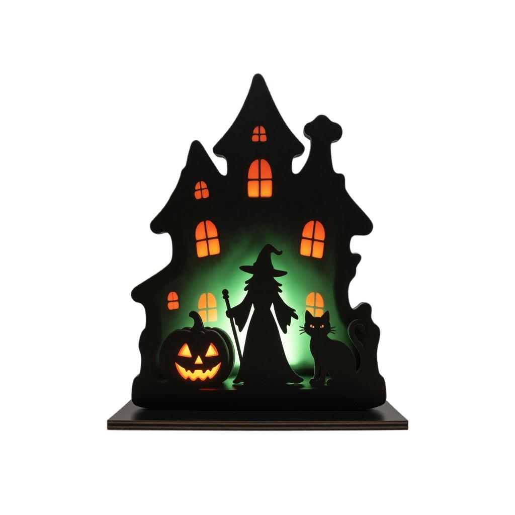 Halloween Wooden Decoration Pumpkin House Tabletop Ornament for Party Decor