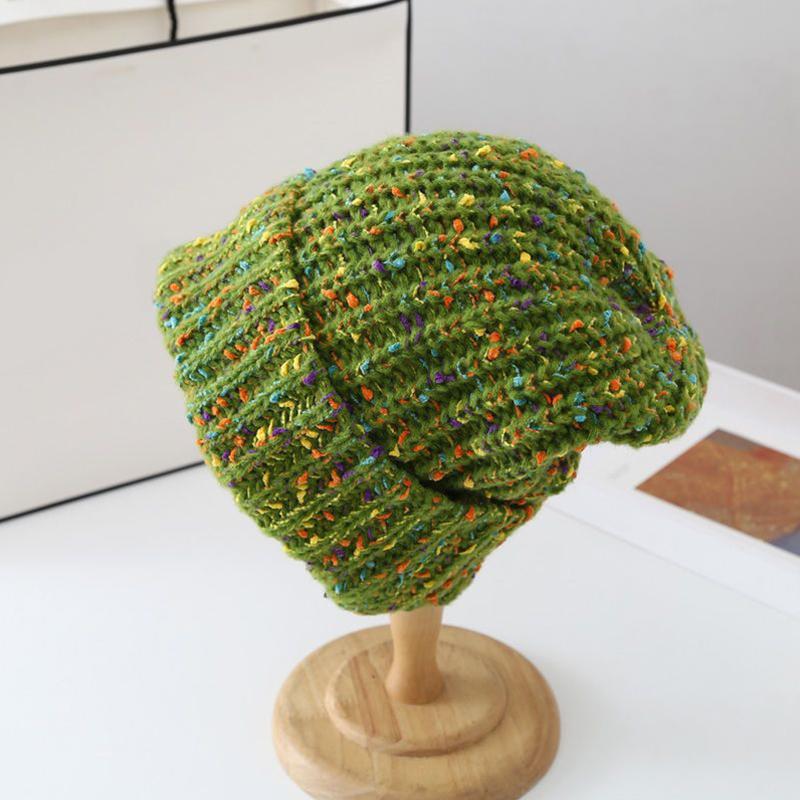 

55-59см Вязаная шапка Тепло Ручная работа Крючком Игривая Один размер Высокая эластичность Толстая пряжа Мода Многоцветный зелёный