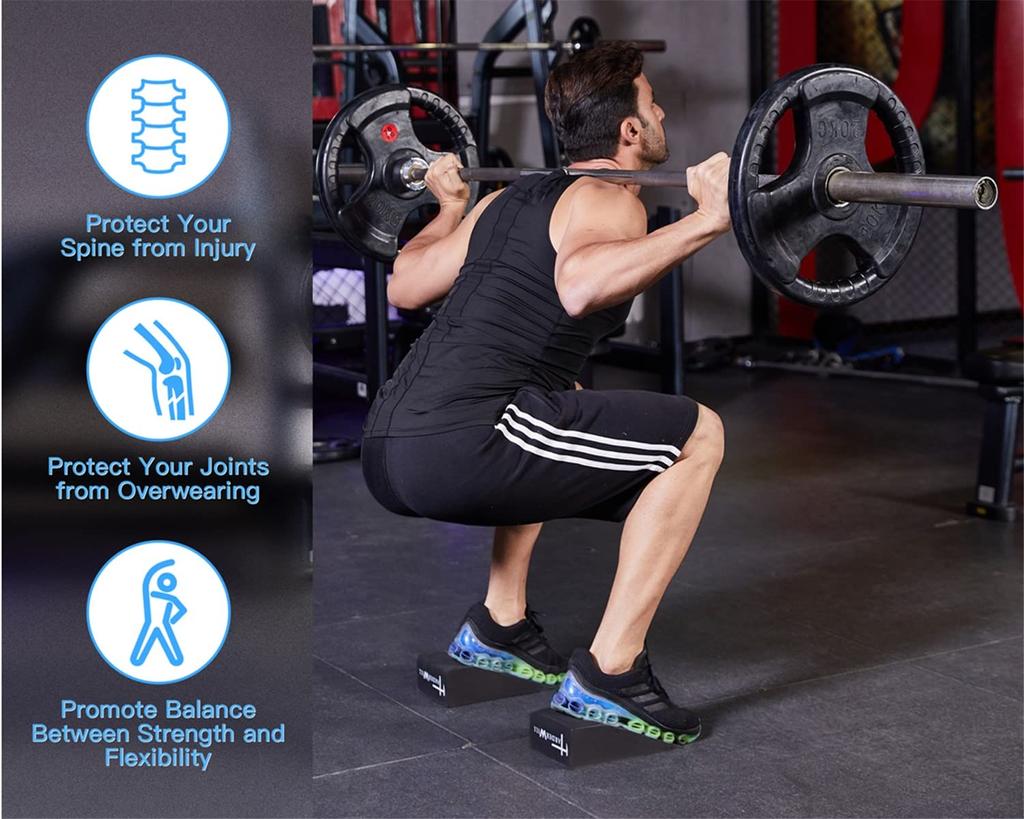 HarderWill 5 in 1 Yoga Foam Wedge Blocks Calf Raise Yoga Knee Pad Calf Yoga Wrist Push Heel Squat Wedge with Gym Bag (Pair), Block, Set, Stretcher,