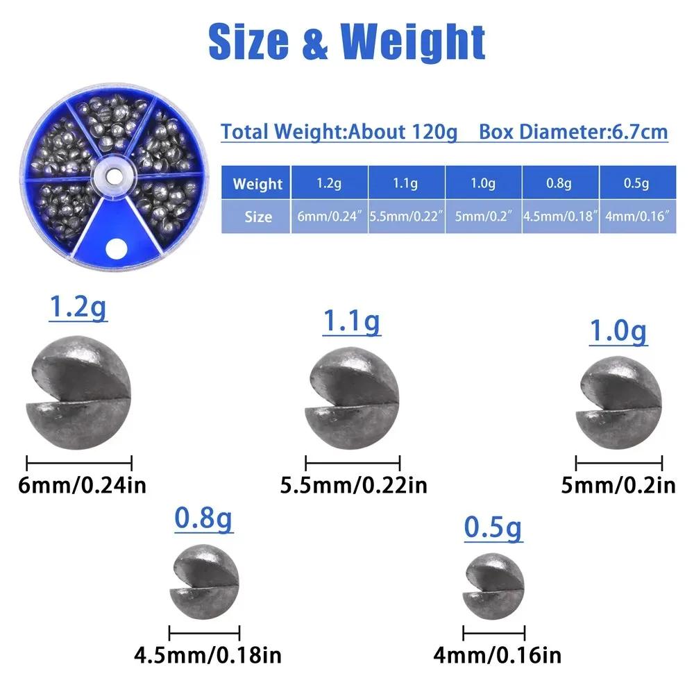 Fishing Jig Rig Accessories Equipment 100Gram 205pcs Box Round Split Shot Fishing Weights Removable Fishing Sinkers