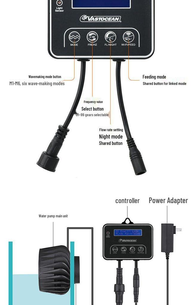 VASTOCEAN Wireless Wavemaker Pump for Saltwater Aquariums with Magnetic Suction Circulation
