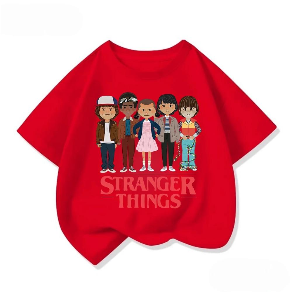Stylish Boys Girls Short Sleeve Tee Trendy Stranger Things Crew Neck Popular Street Style Summer Casual Tops For Kids 110