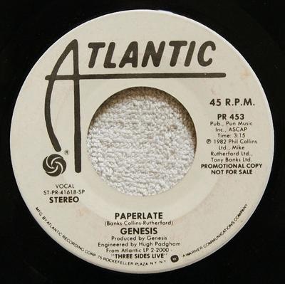 7inch Record GENESIS - Paperlate / Turn It On Again (Live) PR453PROMO Atlantic 1982 US Rock Used