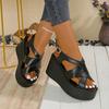 Summer fashion sandals large size one-word buckle with muffin wedge heel platform beach sandals