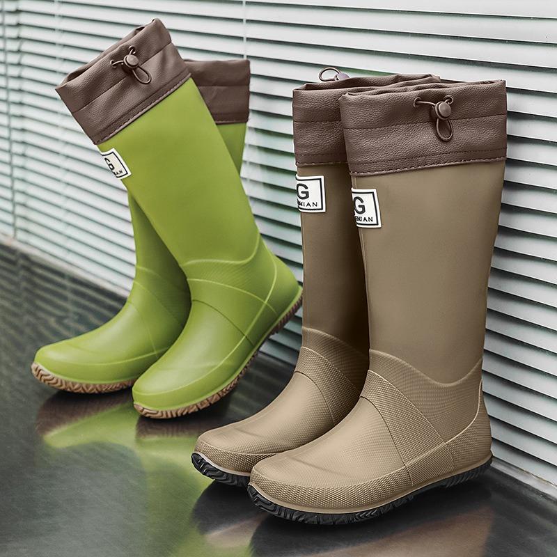 Adult Couple Men and Women Long Tube Wild Bird Association Foldable Rain Boots Waterproof Non-slip Rain Shoes Water Shoes