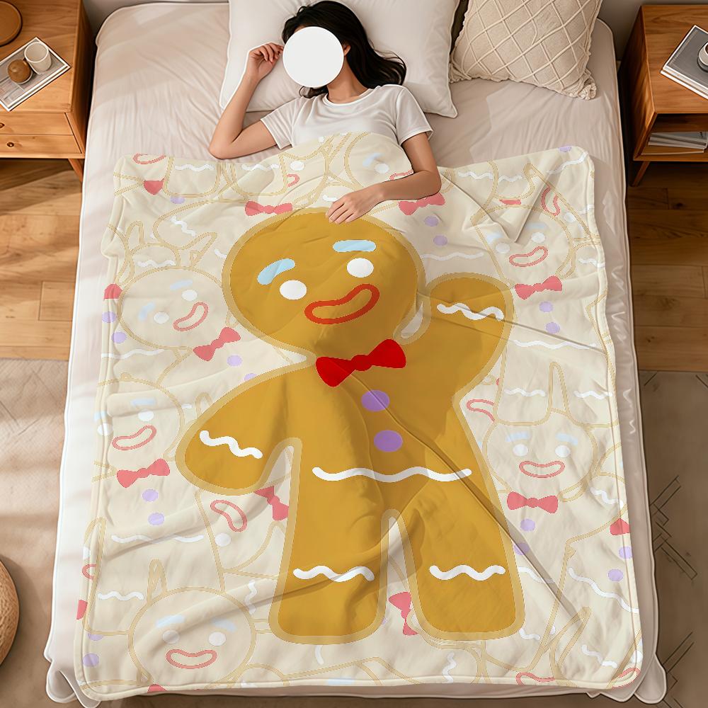 Christmas Snowman Bow G-Gingerbread Man Flannel Soft Warm Plush Blanket Sofa Living Room Hogar Bedroom Gift Home Car Portable
