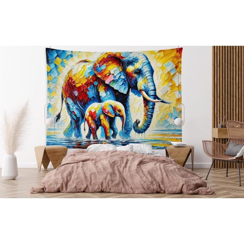 A colorful elephant tapestry 75x100 чёрный