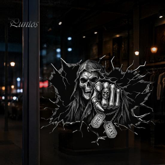 Decorazione per la Casa Gotica Oscura, Adesivo da Parete Falciatore, Decalcomania Artistica 3D che Attraversa, Murale Teschio Spaventoso Fantasma per Bar Pub Feste di Halloween Decalcomania