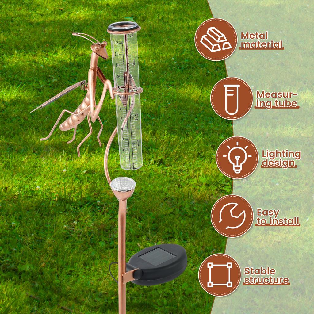 Pluviômetro Metal Decorativo Solar Pluviômetro com Luzes Exterior À Prova de Congelamento Acrílico Ferramenta de Medição de Chuva para Jardim Coletar Água da Chuva