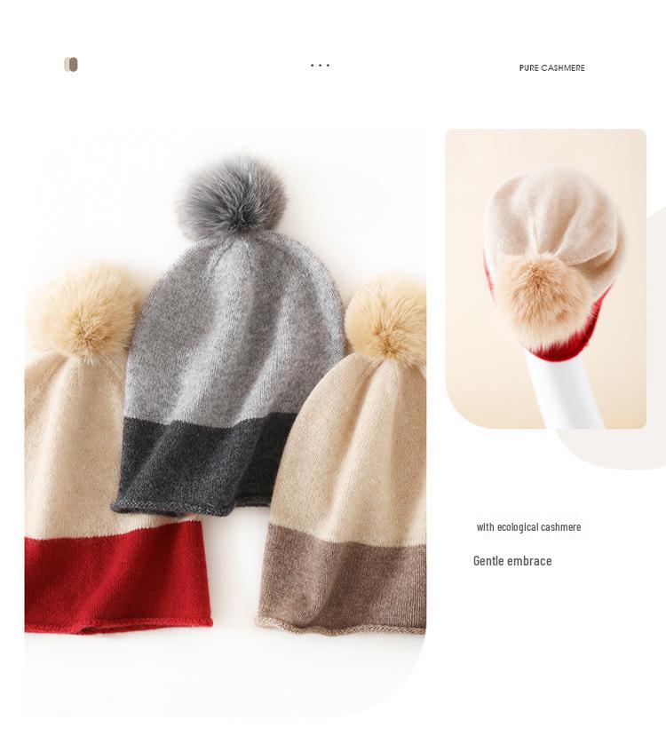 Women's High-End Cashmere Knit Pom-Pom Hat - 2025 Autumn/Winter Collection