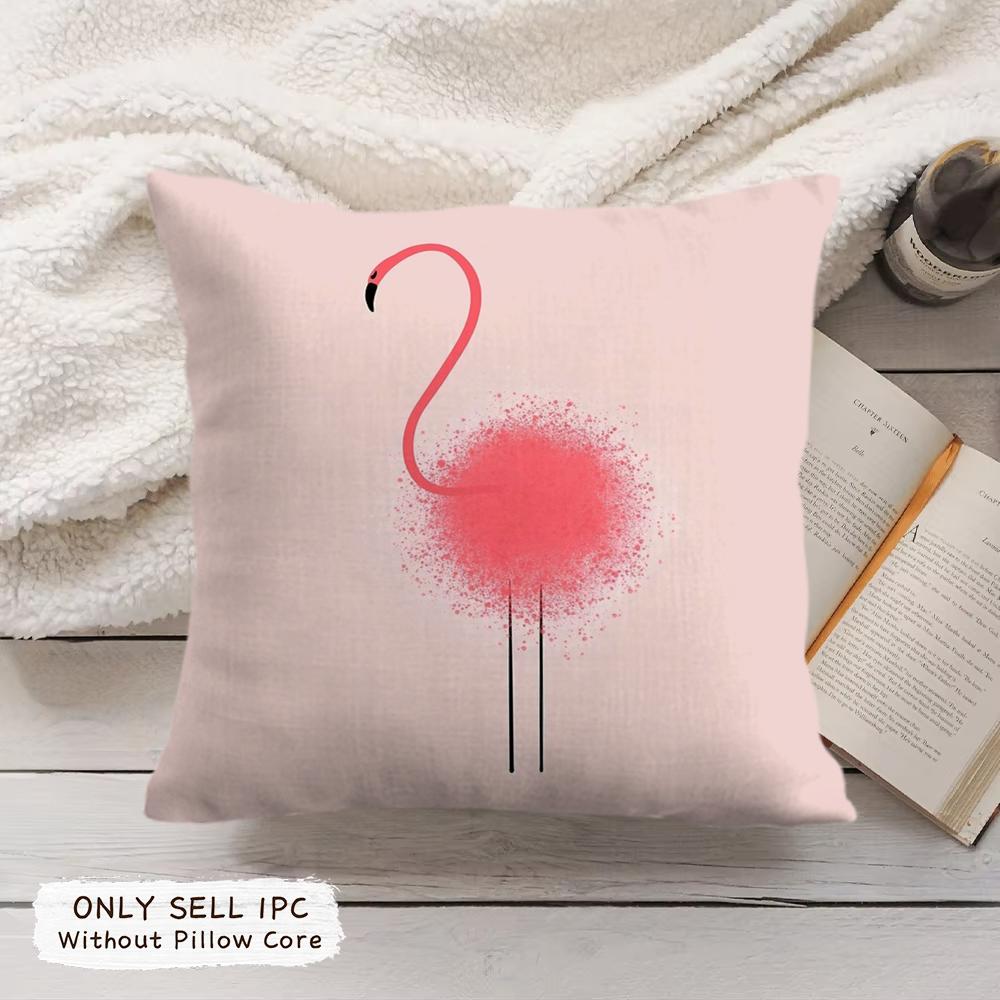 Flamingo Cushion Cover Soft Short Plush Pillow Cover Smooth Cozy Texture Aesthetic Cushion Case Home Decor