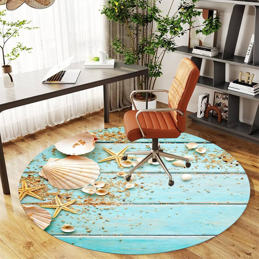 1pc Seashells Sand Round Chair Mat Office Area Rug - Non-Slip, Floor Mat for Office, Bedroom, and Indoor Decor P127289