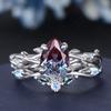 Popular Colorful Stone Women's Diamond Ring, Water Drop Zircon Simple Branch Pair Ring