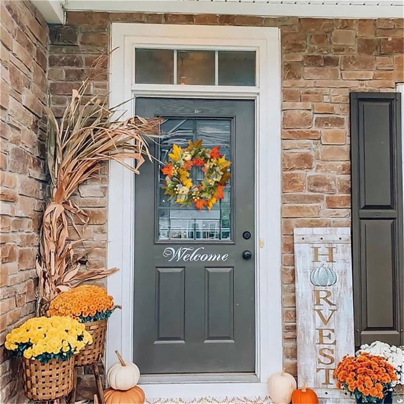 Artificial Wreath with Pumpkins Thanksgiving Wreath for Front Door, Window, Farmhouses, Indoor and Outdoor Decorations