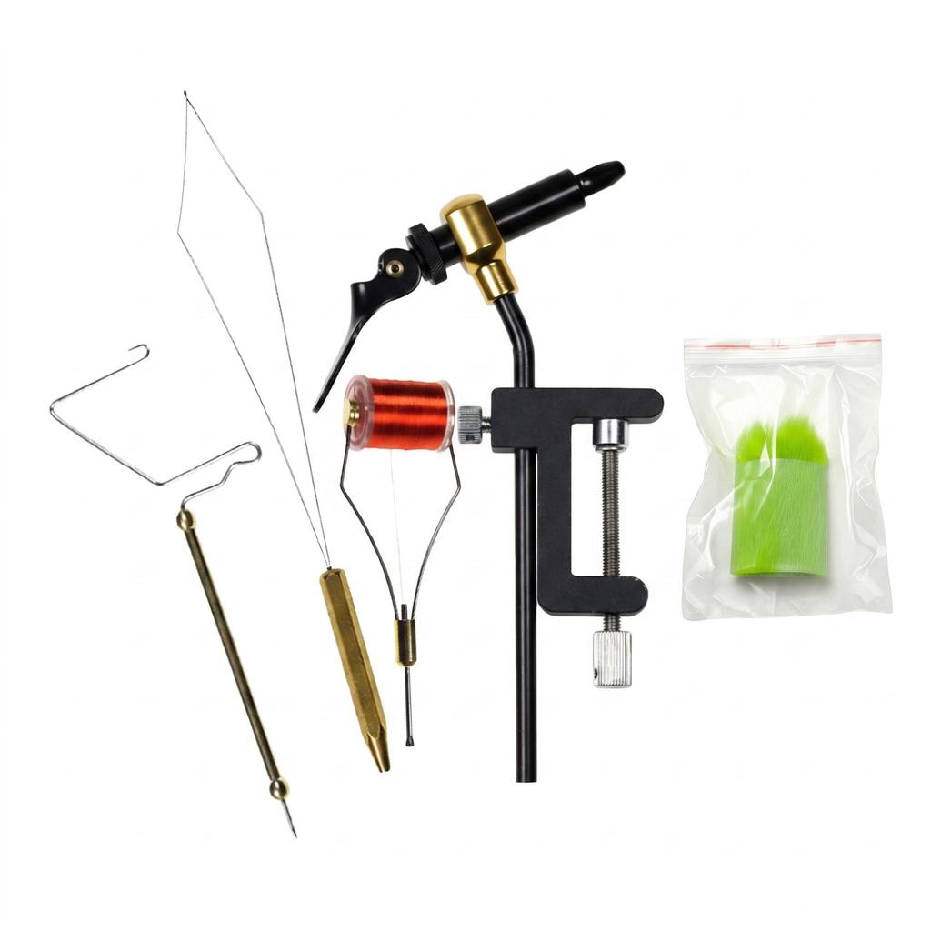 5Pcs Fly Tying Vise Tool Kit Whip Finisher Bucktail Jig Hair Fibers Material Lure Making Fishing