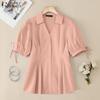 ZANZEA Women Turn Down Collar Summer Casual Short Sleeve Blouse