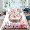 Lovely Hedgehog Duvet Cover Teens Full Runing Animals Bedding Set Modern Field Path Soft Cute Hedgehog Printed 3pcs Bedding Set
