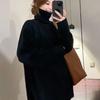 Khaki turtleneck lazy sweater women's autumn and winter new design sense split fork medium and long bottom top