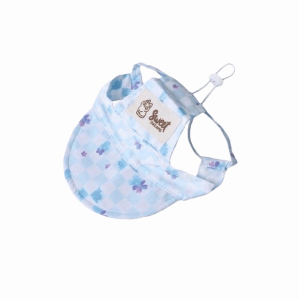 

Adjustable Cat Sunscreen Hat with Ear Holes Plaid Print Pet Sun Hat Breathable Comfortable Dog Baseball Cap Photography S