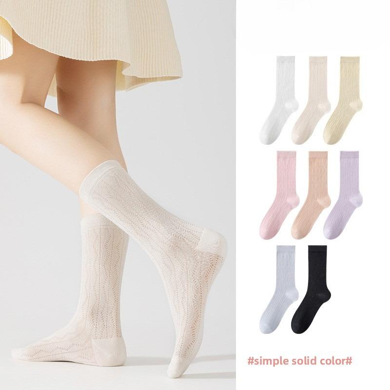 Einfarbige Sommer-Netz-Stulpen für Damen, Leichter Sommerstil, Wadenlang, Atmungsaktive Socken