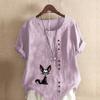 Women's Fashion Cute Fox Prined Short Sleeve T-shirt Loose Cotton Shirt Casual Loose Summer Blouse Tops Plus Size