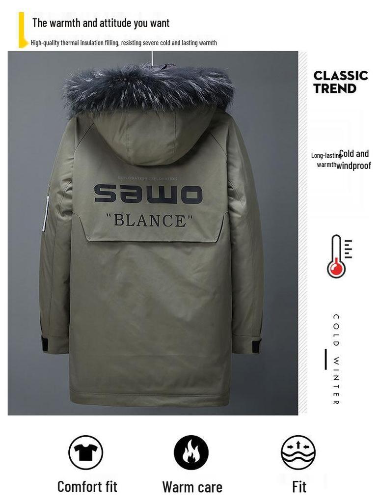 Men's Thick Hooded Down Jacket with Large Fur Collar - Extreme Cold Warmth