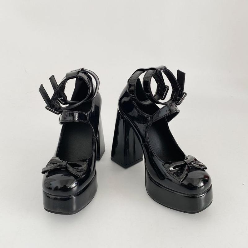 Damen Super High Heel Schuhe Herbst Neu Quadratische Spitze Flacher Ausschnitt Schmetterlingsknoten Dicke Sohlen Rutschfest Dicke Absätze Schuhe