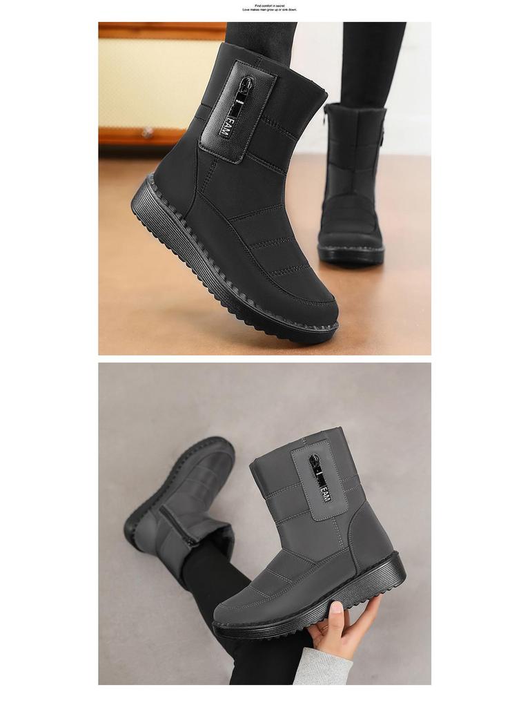 Women's Winter Fleece-Lined Long Snow Boots - Cotton, Polyurethane, Warm and Thickened for Outdoor Sports