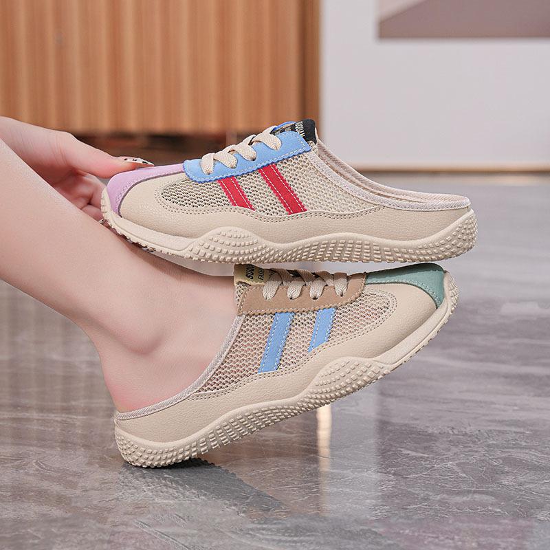 2025 Summer New Half-drag Korean Version Ins Female Students Thick-soled Heightened Mesh Breathable Casual Shoes Street Shooting
