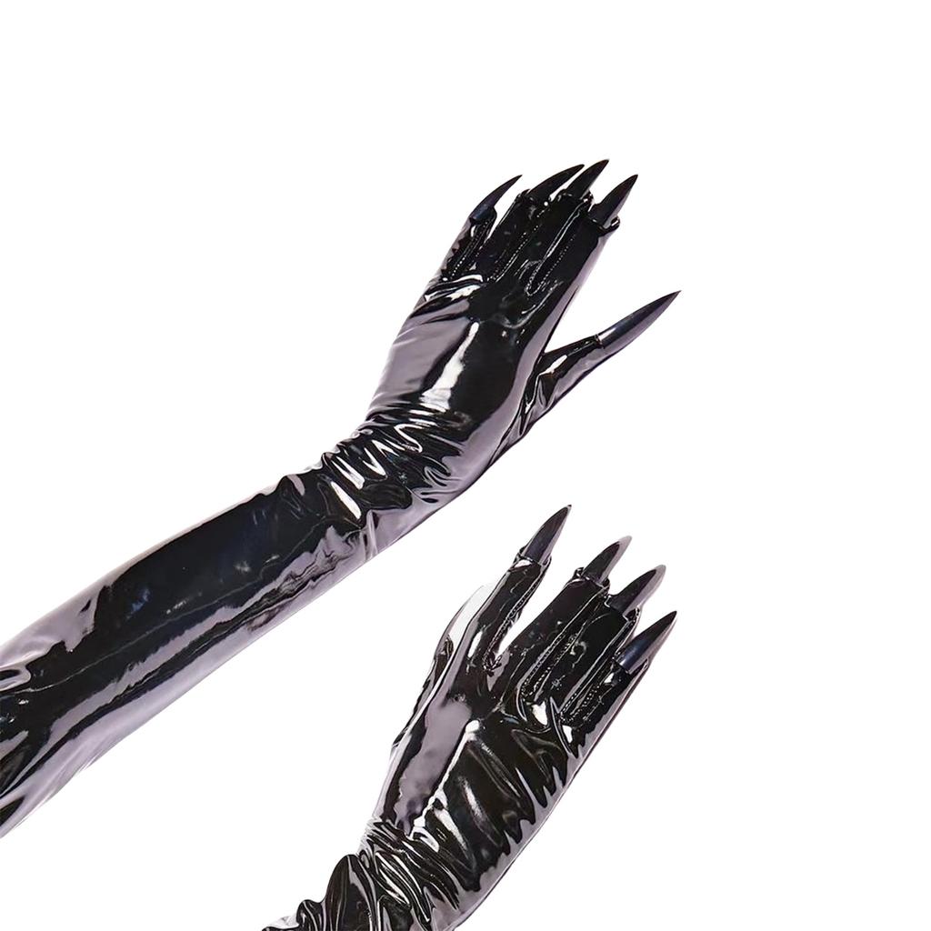 Fashionable Women's Patent Leather Gloves Glossy Long Nail Claw Witch Gloves for Roleplaying Game and Theme Occasion