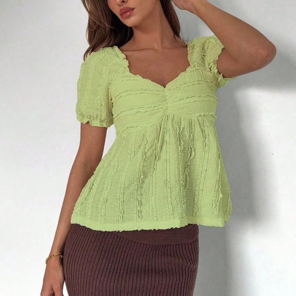 Maglietta da Donna con Scollo a V alla Moda Minimalista con Maniche a Sbuff