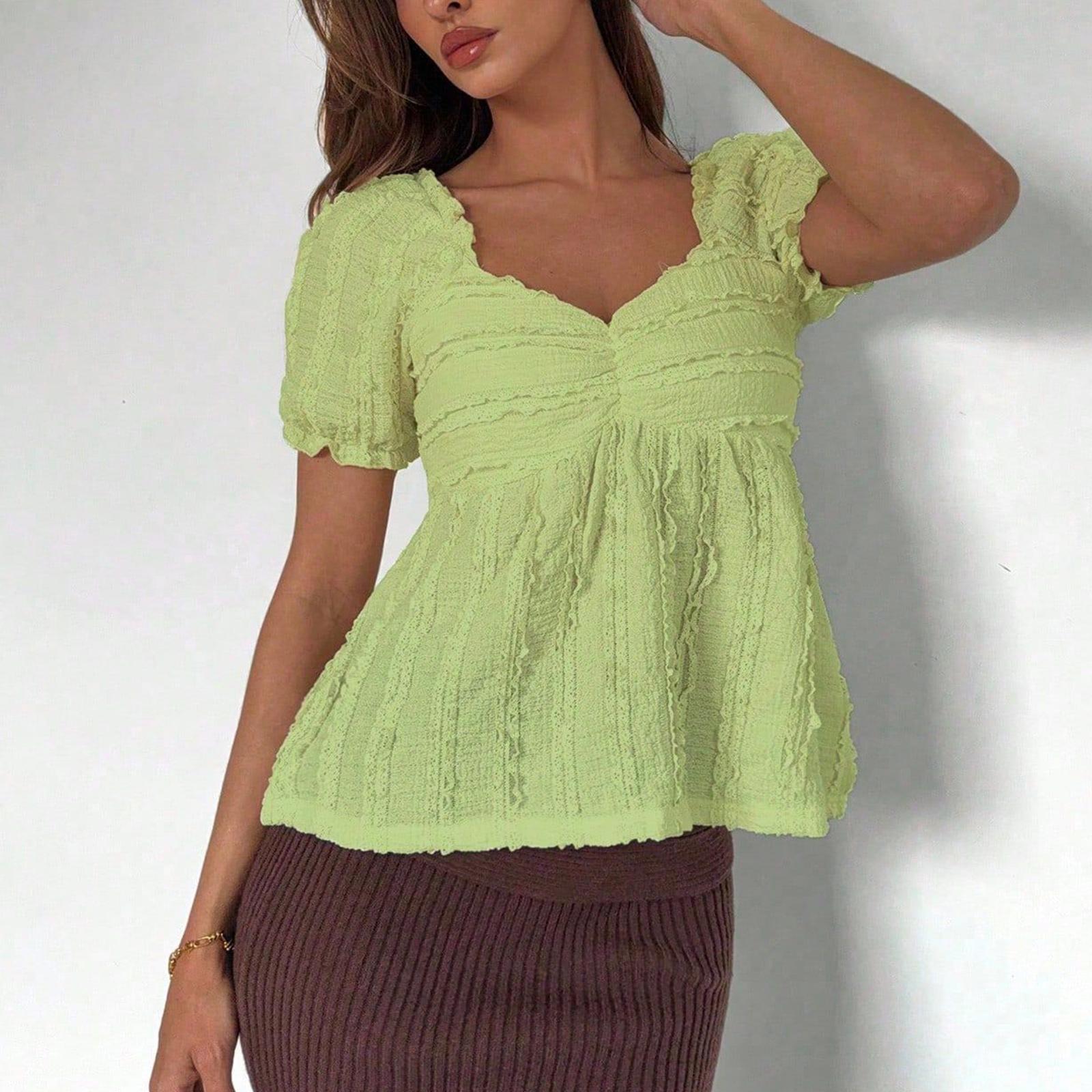 

Women s V-Neck Fashionable Minimalist Puff Sleeve T-Shirt Top L