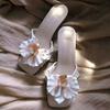 Fashion Women's Fashion Fine Heel Flip-flops Summer New Square Head Open Toe Flower Set Foot Anti-slip Wear Heel Shoes