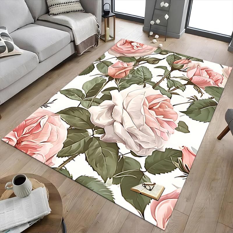 1PC Rose Pattern Carpet Ultra Soft, Thick & Absorbent, Non Slip Machine Washable Mat for Entryway