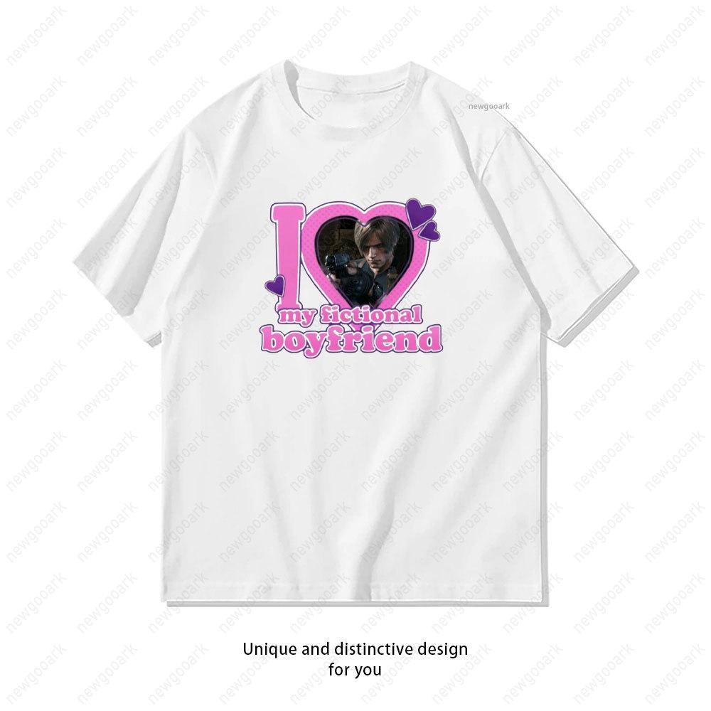 I Love My Fictional Boyfriend Leon Kennedy TShirt Women Unisex Casual Cotton Graphic T Shirts Girlfriend Gift Shortsleev Vintage