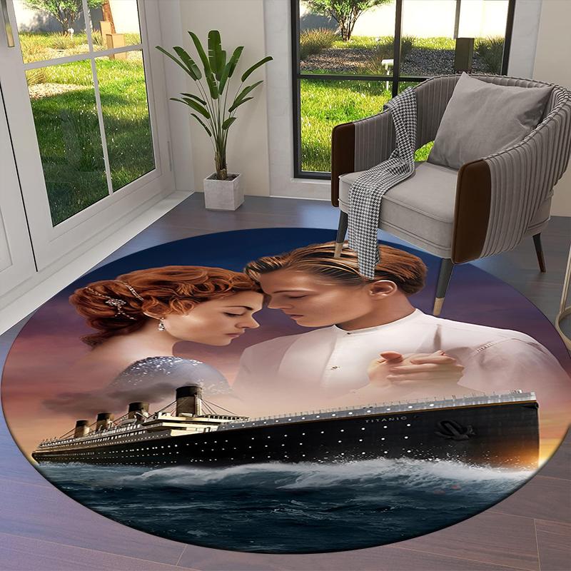 Titanic Runder Teppich, Teppich für Wohnzimmer Schlafzimmer Sofa Spielzimmer Dekor, Rutschfeste Bodenmatte